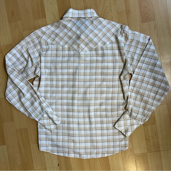 Champion Western Vintage Tan Brown Plaid Pearl Snap Shirt Unisex - Picture 4 of 8